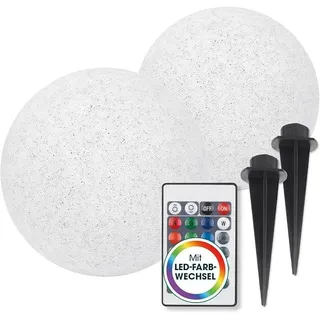 Solarleuchte Stein Optik - 2er Set | LED-Solarleuchte als Solar-Deko-Stein | Solarkugel witterungsbeständig | Solar Kugel in Steinoptik