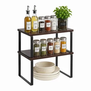 Relaxdays Gewürzregal, 2er Set, MDF Metall Vintagebraun-Schwarz Platzsparend