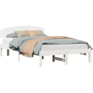 vidaXL Bettrahmen mit Kopfteil Weiß 140 x 190 cm Massives Kiefernholz - Weiß