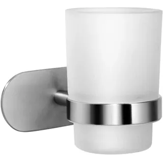Ambrosya - Zahnbürstenhalter ohne Bohren - Bad Badezimmer Becher Glas Halter Halterung Wand Zahnputzbecher Zum Kleben (Edelstahl (Gebürstet))