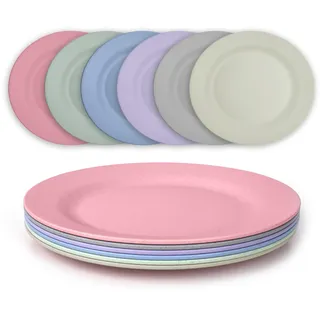 JSYMJSY Teller Set, 6Teilig 28cm Groß Speiseteller Bruchfest, Plastik Essteller Mehrweg, Camping Teller, Leicht, Kunststoff BPA-Frei, Mikrowellenfest Spülmaschinenfest, Bunt