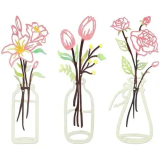 Ibenzoa® 3‐teiliges Set Metall‐Wanddekoration Blumen – moderne Boho‐Wanddeko, minimalistische Metallblüten 36 cm, Rosa/Gold, 3D‐Effekt fürs Wohnzimmer - Rosa