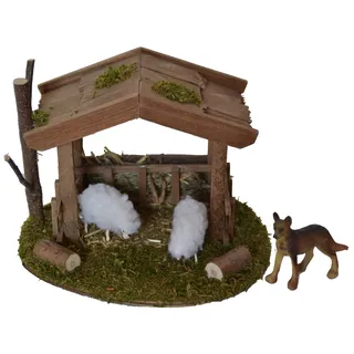 Krippen-Zubehör ALFRED KOLBE "Weihnachtsdeko", braun, Holzwerkstoff, Dekofiguren, Krippen-Zubehör, Unterstand mit Hund, Inkl. 2 Schafe