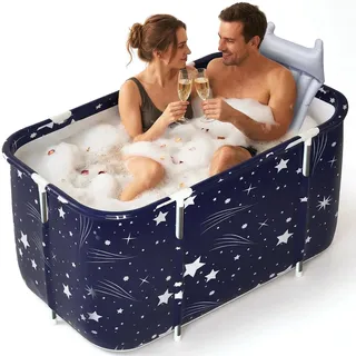 Faltbare Badewanne Erwachsenen, 140x60x50cm Klappbarer Badezuber Tragbarer, Heim-SPA Sitzbad, Mobiles Bad, Klappbarer Pool mit Edelstahlgestell