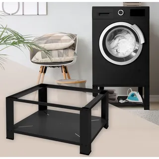 ML-Design Waschmaschinen Untergestell mit Ablage 63x54cm, Stahl Schwarz, bis 150kg, für Kühlschrank,Waschmaschinen-Unterschrank, Waschmaschinensockel - Schwarz