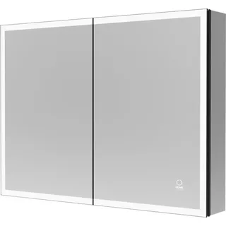 HOME DELUXE LED-Spiegelschrank EVE Schwarz 80 x 60 cm I Unterputz-Montage, Antibeschlagsystem, Kosmetikspiegelschrank, Badezimmerspiegelschrank, Touch-Bedienung, Stufenloses Dimmen, Glasböden, Aluminiumgehäuse, Aluminium Rahmenwerk, Integrierte Doppelsteckdose & USB-C, Edel, Modern, Elegant, Beleuchtung, Umgebungsbeleuchtung - Schwarz