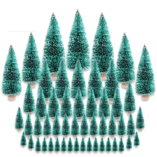 CODIRATO 48 Stück Kleiner Weihnachtsbaum Tischdeko Tannenbaum Spritzguss Künstlicher Mini Christbaum mit Schnee Effekt Miniatur Grün Schneetannen 3,5/4,5/6,5/8,5/12,5/16cm für Weihnachten Deko
