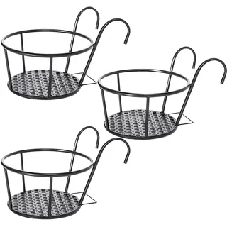 HEMOTON Hängender Blumentopfhalter Metall Schwarz Für Balkon Geländer 27X17X12Cm Wand Pflanzampel Blumenampel Gartendekoration