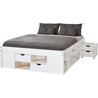Interlink Inter Link Funktionsbett Till mit Lattenrost 140x200 Kiefer massiv weiss lackiert - Weiß