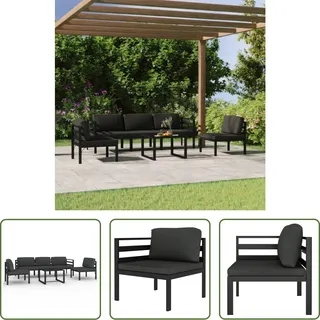 The Living Store 6-tlg. Garten-Lounge-Set mit Kissen Aluminium Anthrazit - Grau
