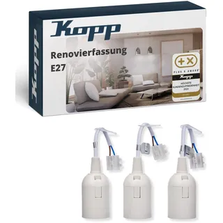 Kopp 214601044 Renovierfassung E27 mit Lüsterklemme und Zugentlastung, Inhalt: 3 Stück Farbe: Weiß - 10 Stück