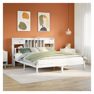 vidaXL Massivholzbett mit Regal ohne Matratze Weiß 180x200 cm Kiefer