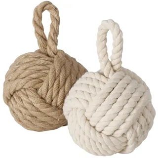 Boltze Türstopper Set Jute Knoten Natur Strick Kugel Stoff Boden 1,5 kg Gewicht mit praktischer Schlaufe (2er Set)