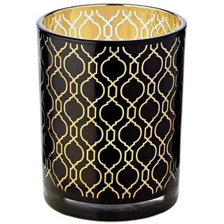 EDZARD Teelichtglas Raute, Höhe 13 cm, außen schwarz, innen Gold, Rautenmuster - Windlicht, Kerzenglas