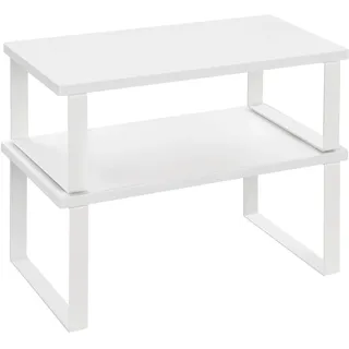 WOLTU Gewürzregal 2er Set, Stapelbares Küchenregal Arbeitsplatte, Kleines Küchen-Organizer für den Küchenschrank, aus MDF und Metall, Weiß
