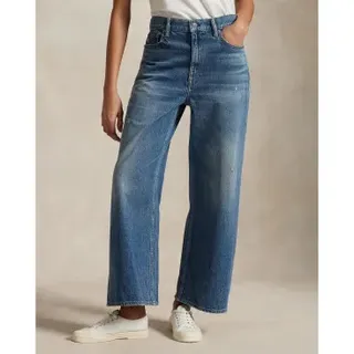 Polo Ralph Lauren für Damen. 211969377001 Blaue Jeans mit weitem Bein und hoher Leibhöhe (31/32), Lässig, Baumwolle, Denim