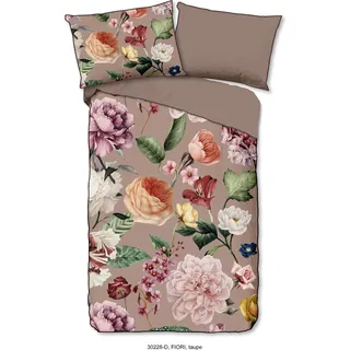 Descanso Bettwäsche mit einer biese und Blumen  - 140x200 cm  - 100% Bio Baumwolle - Taupe