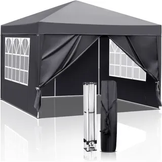 FCH Faltpavillon 3 x 3m Pop Up Pavillon Faltbar Wasserdicht Gartenzelt, UV-Schutz 50+ Pavillons & Partyzelte Festzelt mit 4 Seiten für für Camping / Garten / Hochzeit / Strand, grau - Grau