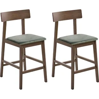 BELIANI Barstuhl 2er Set Dunkelbraun u. Grün Gummibaumholz mit Hoher Lehne Sitzpolster Fußstütze ohne Armlehnen Retro Barhocker Küche Tresenstuhl - Braun, Grün