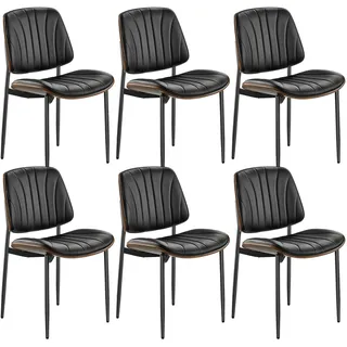 VEVOR moderner Esszimmerstuhl (6 Stk.) gepolsterter Leder-Beistellstuhl (158,76 kg belastbar) Akzentstuhl für Esstische, platzsparender Küchentischstuhl mit dicken Kissen & Metallbeinen, Schwarz