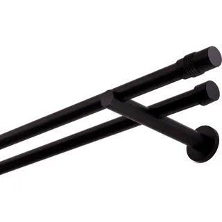 Gardinenstange Schwarz Matt stabile Vorhangstange 19 mm mit Zylinder einfache Montage, Montageort: Wand, 2-läufig, 140 cm - Schwarz