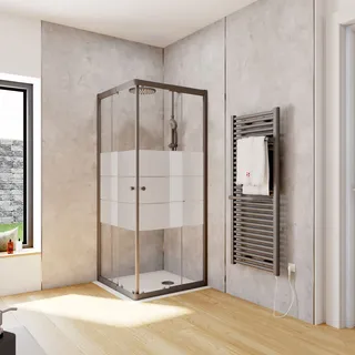 Schulte Duschkabine Corner Eckeinstieg mit Schiebetüren, Montage auf Duschwanne oder Fliese, 4mm ESG Sicherheitsglas, Höhe: 180cm, 75 x 75 cm, Profilfarbe: Mattschwarz, Glasart: Dekor Depoli light - Schwarz