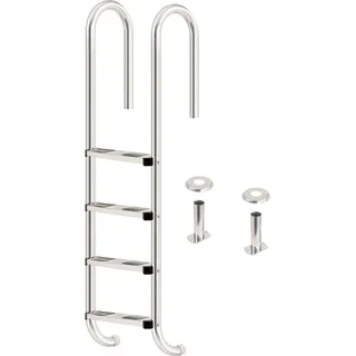 Zelsius Edelstahl Poolleiter mit 4 Stufen, 50 x 26,5 x 157 cm, mit Rutschsicherung, Pool Einstieg - Silber