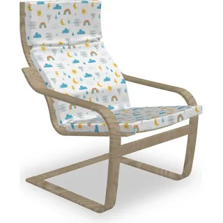 ABAKUHAUS Gekritzel Poäng Sessel Polster, Lustige Sonne-Mond-Wolke Emojis, Sitzkissen mit Stuhlkissen mit Hakenschlaufe und Reißverschluss, weiß Multicolor - Weiß