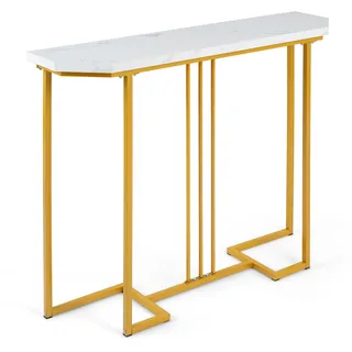 FANTASK Eingangskonsole, Konsolentisch, 110 x 30 x 91 cm | Flurtisch Marmor Optik mit geometrischem Metallrahmen, Eingangsbereich Deko Tisch für Eingang, Wohnzimmer, Flur