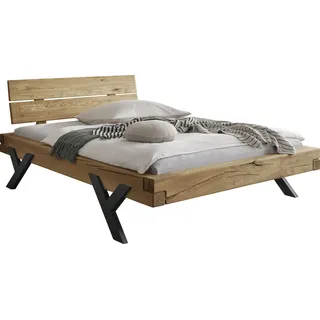 Home Affaire »Ultima Balkenbett Doppelbett, Füße aus Metall in Y-Form« hohe Belastbarkeit: 200kg je Seite, FSC®-zertifizierte Wildeiche oder Fichte, viele Breiten zur Auswahl