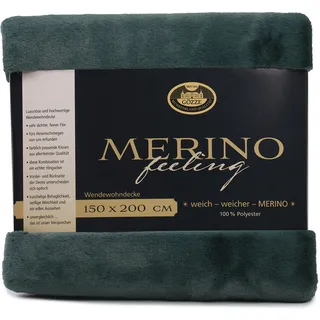 Gözze Merino Wendewohndecke Kuscheldecke 150 x 200 cm Dunkelgrün
