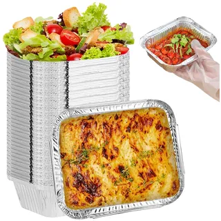 50 Stück Aluschalen Grill, Alu Grillschalen, Fettauffangschale, Tropfschalen indirektes Grillen Aluminium Tropfschalen Veggie Aluschalen Grillschalen für Backen Braten Kochen 600 ml 17 x 13 x 5 cm