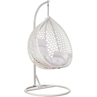 RAMROXX Luxus Style XXL Rattan Korb und Gestell Weiss mit Relaxkissen Weiss