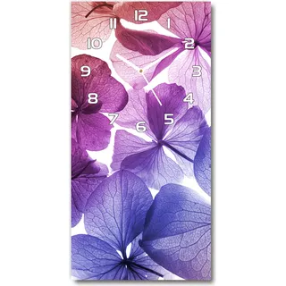 Wanduhr aus Glas – 30x60 cm - Glasbild - Glasuhr - Gehärtetes Glas -Violette Blumen - Lila