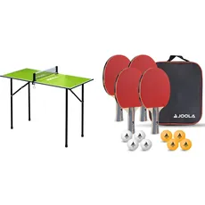 Joola Unisex – Erwachsene Mini Tischtennisplatte 19104, Green, 90х45х76 & Unisex – Erwachsene Tisch Tennis-Set-54825 Tennis-Set, mehrfarbik, One Size