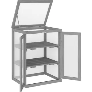 Outsunny 3 Stufen Gewächshaus Frühbeet Treibhaus Frühbeetkasten Pflanzenbeet mit zwei Türen aus Holz und Polycarbonat wetterfest - Dunkelgrau