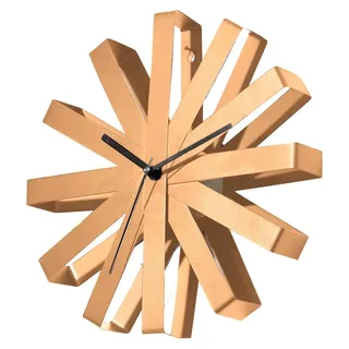 Design Edelstahl Fächer Wanduhr Metall Wanduhr Streifen Rosègold - Braun