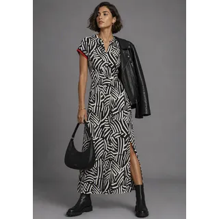 Midikleid LAURA SCOTT "aus weicher Stretchware", Damen, Gr. 44, N-Gr, schwarz-weiß (schwarz, beige), Jersey, Obermaterial: 95% Viskose, 5% Elasthan, gemustert, figurumspielend Midi, Rundhals, angeschnitten, Kleider Midikleid, abstraktes Design, mit Kontrastfarbenen Details