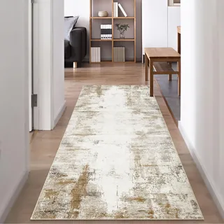 Famibay Teppich Läufer 80X200cm Beige Braun Teppichläufer Flur rutschfest Waschbar Küchenläufer Abstrakt Modern Küchenteppich Läufer für Eingang Flur Küche Schlafzimmer Wohnzimmer