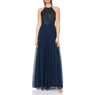 Maya Deluxe Damen Abendkleid Pailletten Cocktailkleid Tüllkleid Kleid Nackenband Elegant Für Hochzeit Brautjungfernkleid Bridesmaid Dress, Navy, 42 EU