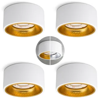 SSC-LUXon 4er Set OLINO Aufbaustrahler weiß matt mit wechselbarer Optik in gold & silber - 4x Spots Deckenleuchte Aufputz GX53