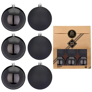 Holly & Jolly - Weihnachtskugeln Shellac Black, 6 Stück | Christbaumkugeln aus Kunststoff, ca. 8 cm, Weihnachtsbaumschmuck in Schwarz, matt & glänzend, Weihnachtsdeko für Innen