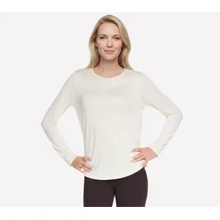 Funktionsshirt SKECHERS "Women's Top", Damen, Gr. L, weiß (light birch stripe), Obermaterial: 91% Polyester, 9% Elasthan, normal, Rundhals, Shirts Funktionsshirt, für Fitness und Sportmode, mit Rundhalsausschnitt, in normaler Länge
