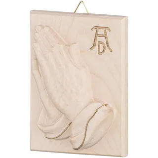 MaMeMi HOLZRELIEF BETENDE HÄNDE NACH DÜRER aus BERGAHORN mit GOLDAKZENTEN in NATUR 11 x 8,5 cm – religiöse WANDDEKO aus Südtirol Geschenk zur KONFIRMATION KOMMUNION FIRMUNG oder zum EINZUG