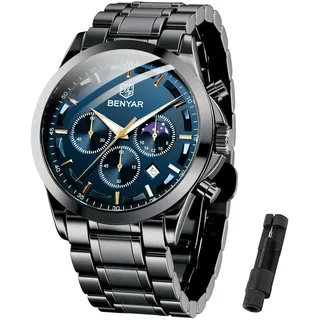 BENYAR by Herrenuhr Uhren Herren Wasserdicht Herrenuhren Chronograph m?nner Armbanduhr für Herren Eleganz Lederarmband/Edelstahl Quarz Geburtstags/Weihnachts Gold/Silber/Blau/Schwarz