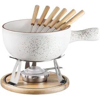 Mäser MÄSER, Serie Pintar,Käsefondue für 6 Personen, Käsefondue Set im Vintage-Stil, Steinzeug, braun, Creme