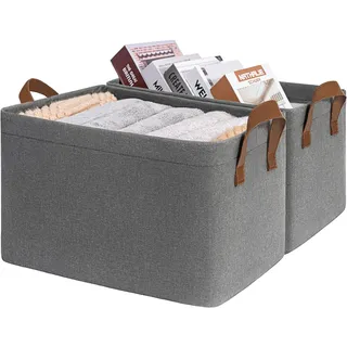 TIMEYARD Aufbewahrungsbox 2-Pack, Aufbewahrungskorb 30L, Schrank Organizer, Korb für Badezimmer, Regal, Schreibtisch, Bad, Wäschekorb Faltbar, Korb Aufbewahrung, Rechteckig, 42L x 28B x 25H cm, Grau