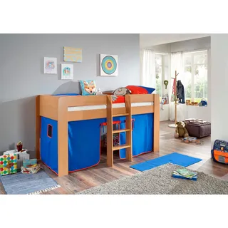RELITA Hochbett Andi 90 x 200 cm Buche massiv natur blau/rot