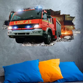 tjapalo® vz64 tjapalo® 3D Wandtattoo mit Namen Wandtattoo Feuerwehr Auto Wandaufkleber Wandtattoo Kinderzimmer junge Wandsticker Feuerwehr Kinder Deko Wandbild, Größen Name: B70xH37cm