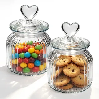 Connextion Bonbonglas mit Deckel 2 × 650ML Vorratsgläser für Candy Bar Hochzeit Party Küche, Süßigkeiten Glas, Süße Keksglas Transparent Aufbewahrungsglas für Müsli Nüsse Kekse Tee